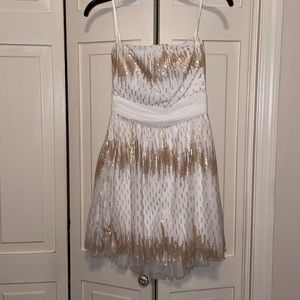 White/Gold Strapless Party Dress